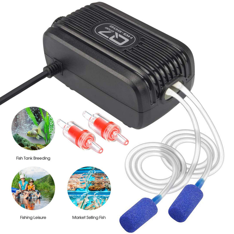 Aquarium Air Pump, Rifny Adjustable Air Pump Kit with Dual Outlet Air Valve, Fish Tank Oxygen Pump with Air Stones Silicone Tube Check Valves for 1-80 Gallon AC Power-2 Outlet-3W - PawsPlanet Australia