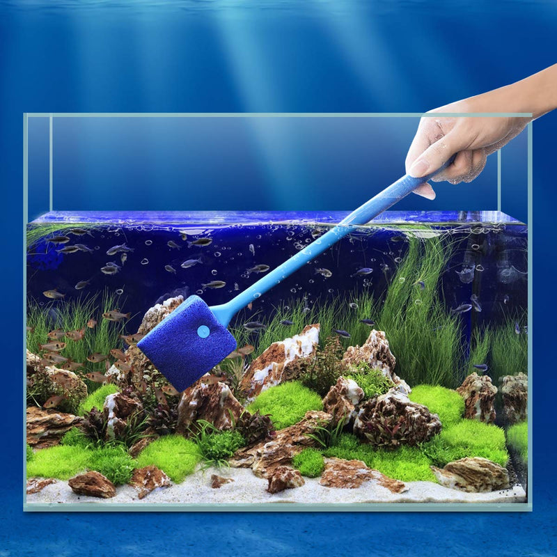 [Australia] - Ailinda Double-Sided Fish Tank Aquarium Cleaning Sponge Brush with Non-Slip Handle Blue 