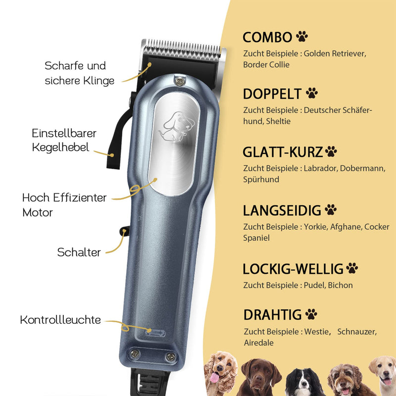 ANSTA Professional Hairdresser for Dogs and Cats, Easy to Use, Silent, with Scissors and Accessories, 8 Combs, 2.5m - PawsPlanet Australia