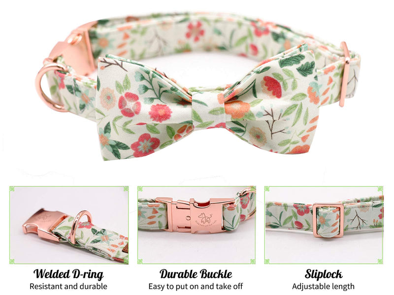 Elegant little tail Dog Collar with Bow, Comfotable Dog Bowtie, Bowtie Dog Collar Adjustable Dog Collars for Small Medium Large Dogs and Cats X-Large (Pack of 1) Green flower - PawsPlanet Australia
