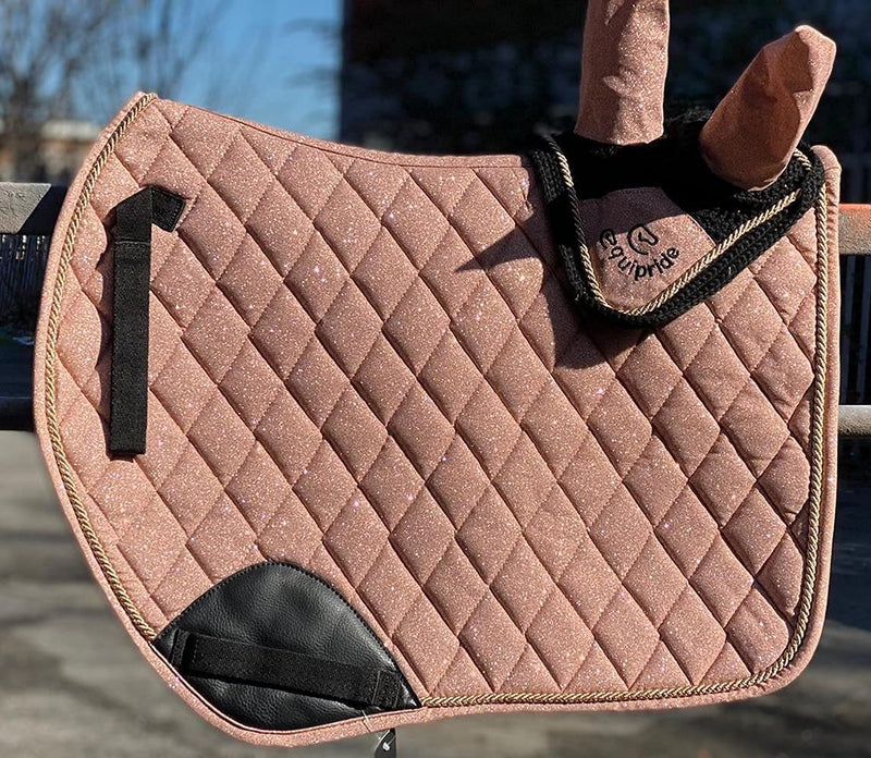 Equipride GP SADDLE PAD SHIMMER WITH MATCHING FLY VEIL SPARKLE GLITTER FABRIC ROSE GOLD (Full/Cob) Full / Cob - PawsPlanet Australia