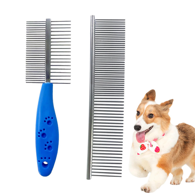 2-Piece Stainless Steel Pet Comb Pet Grooming Comb Rounded Teeth Dog Comb Pet Steel Comb Metal Grooming Comb, with Tangled Short and Long Hair (as shown) as shown - PawsPlanet Australia