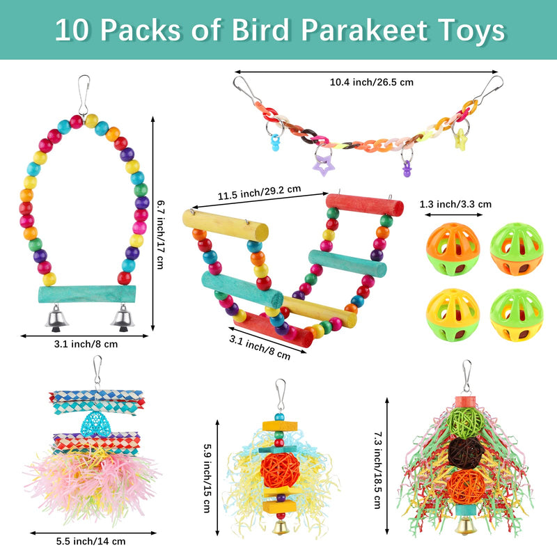 Tiibot 10 Pieces Bird Parakeet Toys Small Parrot Chewing Toys Parrot Cage Foraging Hanging Toys Bird Swing Bird Ladder for Parrots Lovebird Cockatiel Conure - PawsPlanet Australia