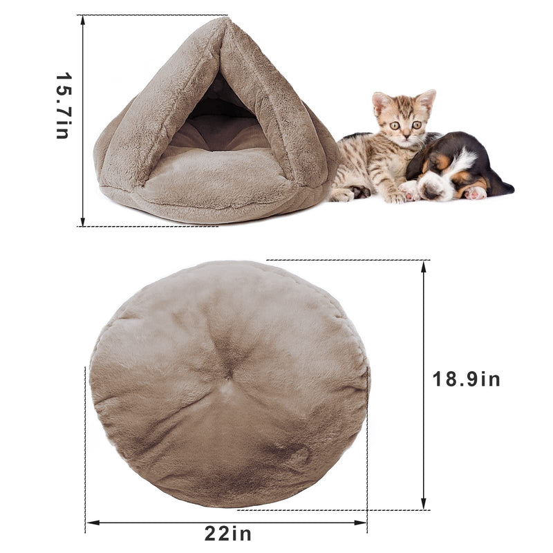 MeiLiMiYu Cozy Plush Cat Cave Tent Bed Self Warming Pet Bed Washable Portable Sleeping Bag for Indoors Cats and Puppy (Brown) - PawsPlanet Australia