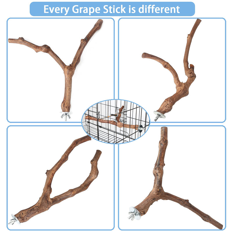 KEVOTOMP 2 Pcs Parrot Perch 2 in 1 Natural Wood Bird Perch Stand Wild Grape Stick Grinding Paw Climbing Standing Multifunctional for Parakeets Cockatiels Conures Macaws Love Birds Finches Style A - PawsPlanet Australia
