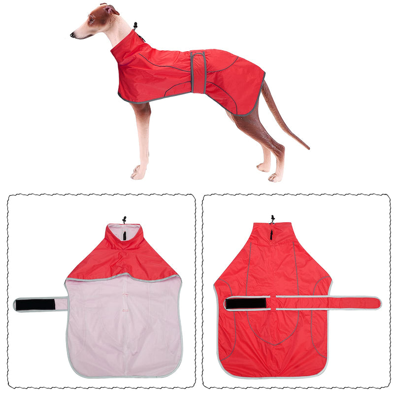 Geyecete Dog Jacket Adjustable Lightweight Raincoat with Reflective Straps and Harness Hole, with Adjustable Bands, Greyhound- Red-XS XS - PawsPlanet Australia