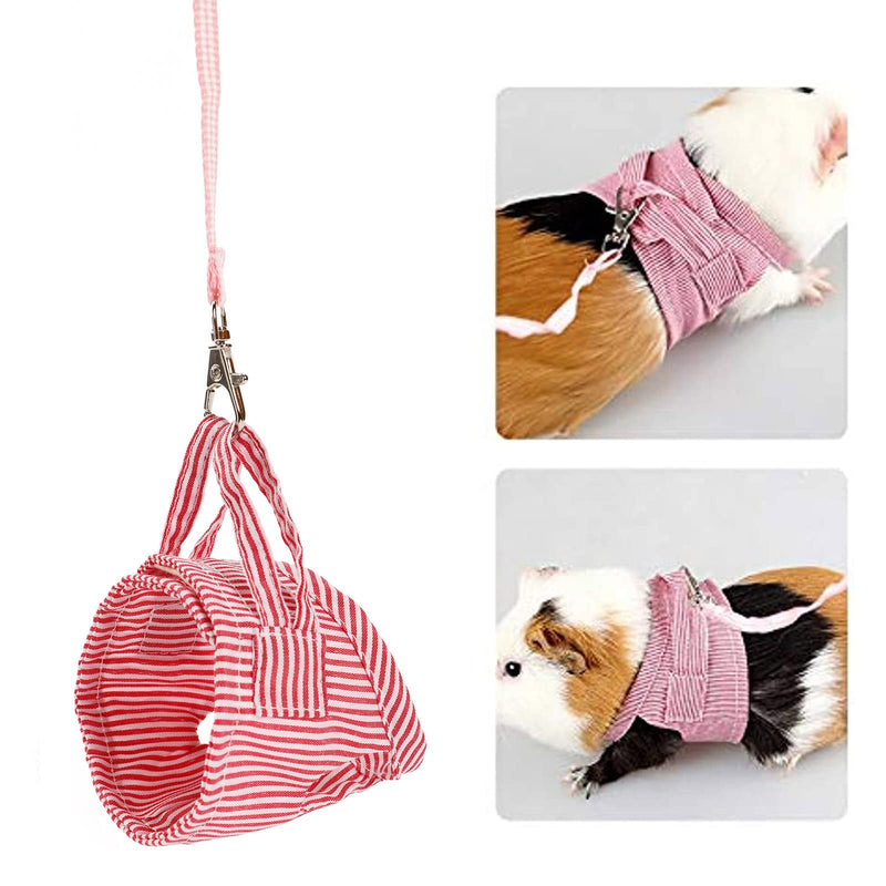 Outdoor harness with leash for small pets, adjustable striped vest, chest strap, safety harness, lead rope for guinea pigs, ferrets, Dutch pig etc. Red size S - PawsPlanet Australia
