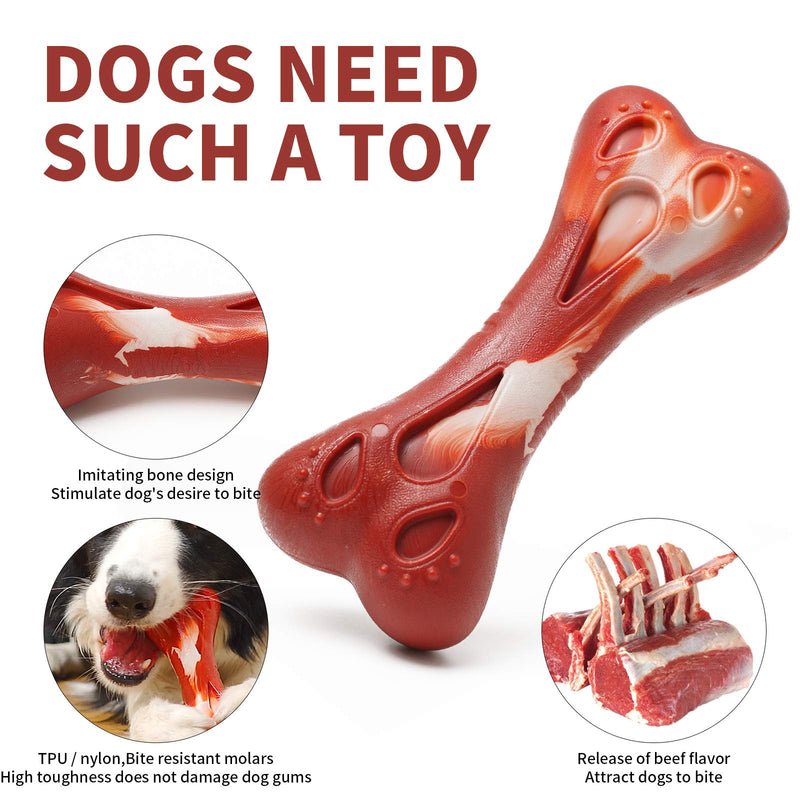 Dog Bone Toy for Aggressive Chewers Large and Medium Breed,Power Chew Toys Durable Dogs Puzzle Toys Indestructible Puppy Chew Tough Toy for Teething with Beef Flavor - PawsPlanet Australia