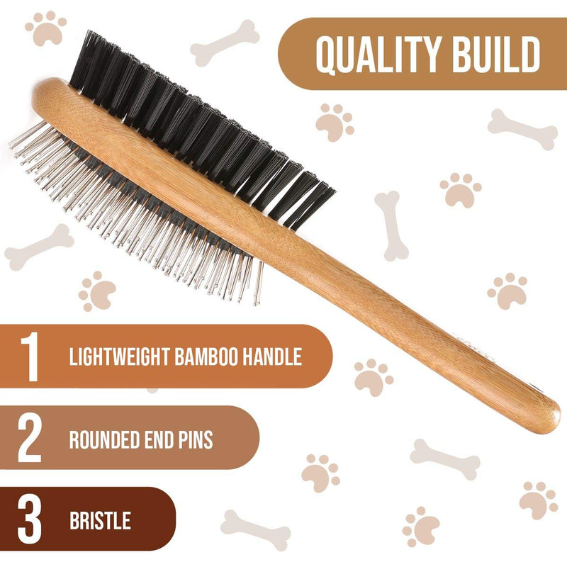 [Australia] - KylePet Dog Brush, Double Sided Pet Slicker Brush with Bamboo Handle for Dogs and Cats Long Hair Pets Grooming Comb for Removing Shedding, Tangles and Dead Undercoat 