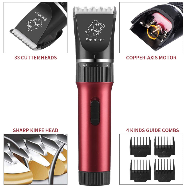 Sminiker Dog Clippers Low Noise Dog Grooming Kit Rechargeable Pet Clippers Cordless Dog Clipper Professional Dog Trimmer Suitable for Dogs,Cats and Other Pets(Red) - PawsPlanet Australia