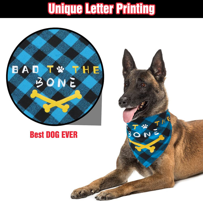 BINGPET Classic Plaid Dog Bandana Printed with Bad to The Bone, Reversible Soft Breathable Pet Triangle Bibs Scarf Accessories for Dogs, Puppies, Cats - PawsPlanet Australia