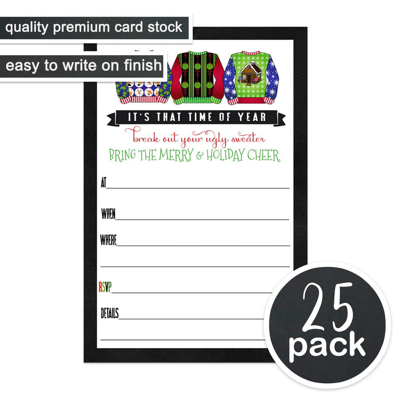 Ugly Sweater Party Bundle (25 Guests) Set Includes Blank Invitations and Envelopes – Voting Cards – Scavenger Hunt Game - Prize Winner Sticker Wine Label (104 Total pcs.) - PawsPlanet Australia