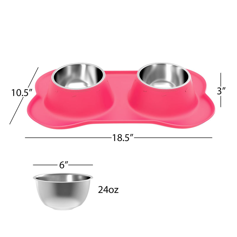 [Australia] - PETMAKER Stainless Steel Pet Bowls Set for Dogs and Cats Pink 24 oz 