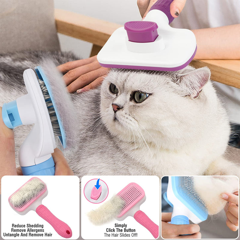 TIMINGILA Self Cleaning Slicker Brush for Dogs and Cats,Pet Grooming Tool,Removes Undercoat,Shedding Mats and Tangled Hair ,Dander,Dirt, Massages particle,Improves Circulation cat-Purple - PawsPlanet Australia