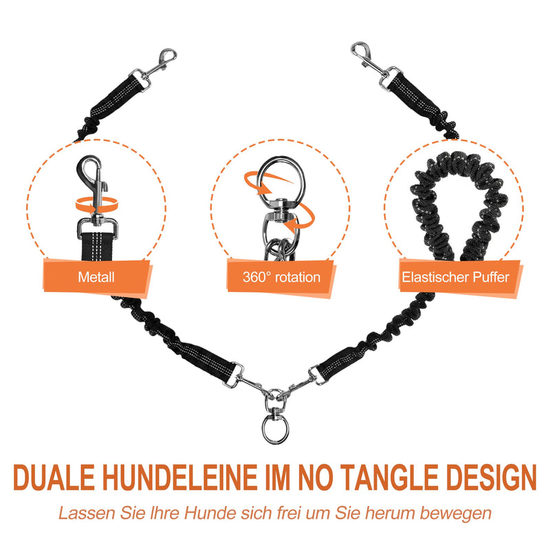 Trhillsbrad 3m x 14mm Double Dog Leash for 2 Dogs, Adjustable Dog Leash Large Medium Dog, Tangle Free 360° Rotating Splitter Double Leash for Two Dogs, Black - PawsPlanet Australia