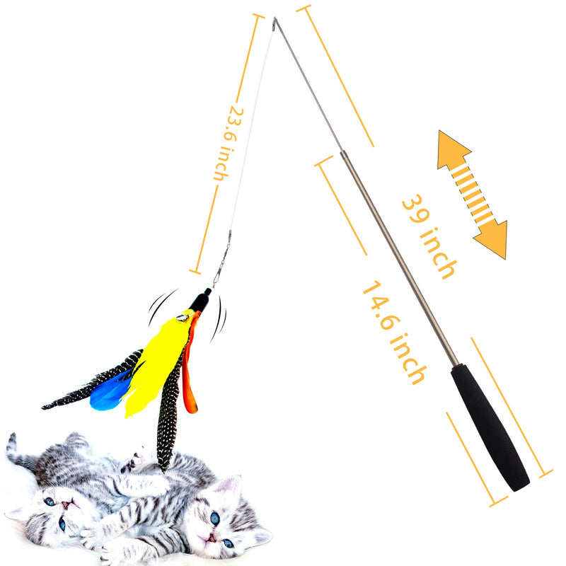 LIERKISS 5 Refills and a Spare Hook Cat Feather Toys,Interactive Retractable Cat Teaser Wand - PawsPlanet Australia