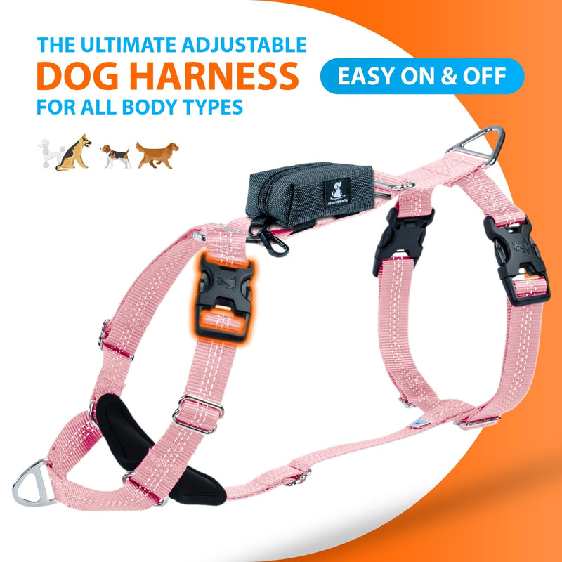 SparklyPets No Pull Dog Harness for Medium & Large Breeds – Easy Walk Harness with Poop Bag Holder – Adjustable Dog Halter for All Body Types (Light Pink, Medium) Light Pink - PawsPlanet Australia