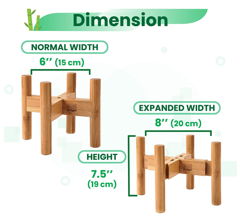 Dog Bowl Stand for Feeders and Bowls 6 to 8 Inch Dia - Adjustable Elevated Raised Food Dish - Small (7.5 Inch High) For Bowls 6"-8", Bamboo Natural Bamboo - PawsPlanet Australia