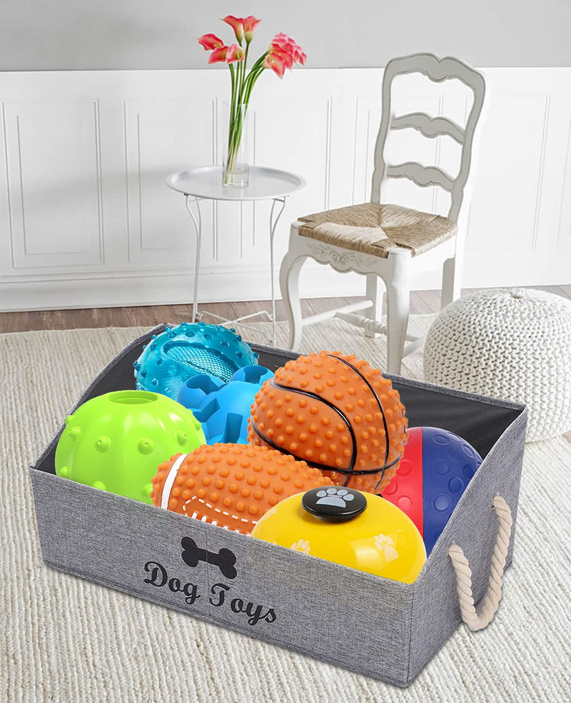 Morezi Canvas Pet Toy and Accessory Storage Bin, Basket Chest Organizer - Perfect for Organizing Pet Toys, Blankets, Leashes and Food - Snow Grey - Rectangle - Dog Dog Snow Grey - PawsPlanet Australia