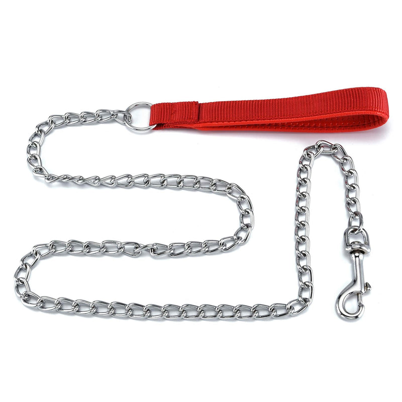 Filhome Metal Dog Leash Chew Proof Dog Chain Leash 4FT, 6FT Heavy Duty Sturdy Pet Dog Leash with Padded Handle for Large Medium Dogs (120cm/3mm-Red) 4'/3mm-Red - PawsPlanet Australia