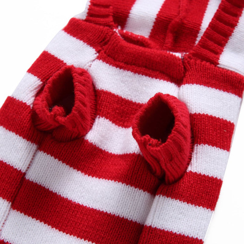 S-Lifeeling Red and White Striped Dog Sweater Holiday Halloween Christmas Pet Clothes Soft Comfortable Dog Clothes Dog - Back Length 8" - PawsPlanet Australia