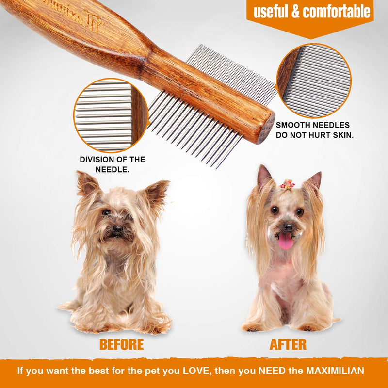 Premium Handmade Double-Sided Pet Grooming & Massaging Comb, Fur Detangling Pins & Coat Smoothing Slicker Bristles Removes Knots, Mats and Tangles for Long & Short Hair. Suited for Small Dogs & Cats. - PawsPlanet Australia