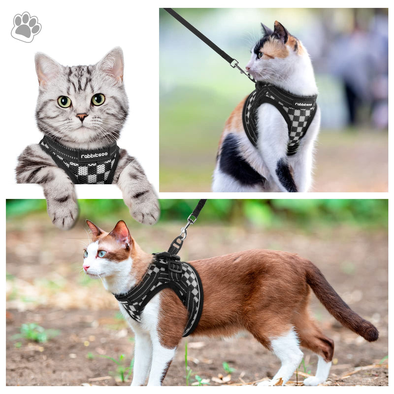 rabbitgoo Cat Harness and Leash, Escape Proof Cat Walking Harness, Adjustable Soft Mesh Kitty Vest Harness for Cats, Easy Control Breathable Outdoor Harness with Reflective Strip, Plaid Small Black Plaid - PawsPlanet Australia