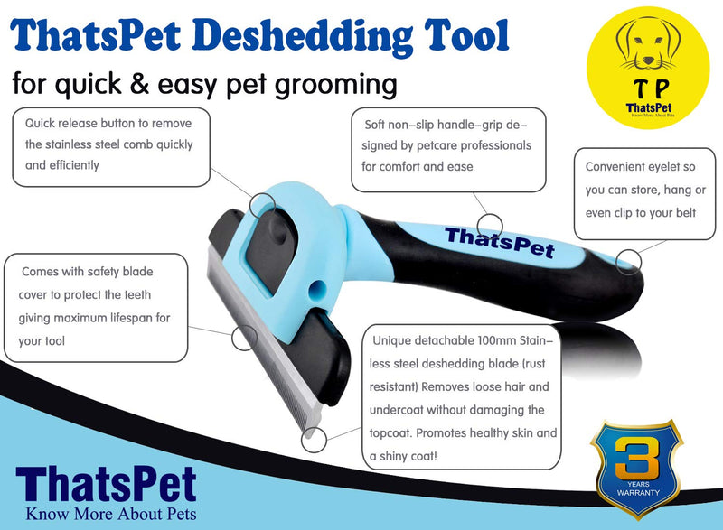 [Australia] - ThatsPet Dog and Cat Brush for Shedding, Long & Short Hair Pet Undercoat Grooming & Shedding Brush Tool for Small, Medium and Large Dogs and Cats - Deshedding Tool - Reduces Shedding by 95% in Minutes 