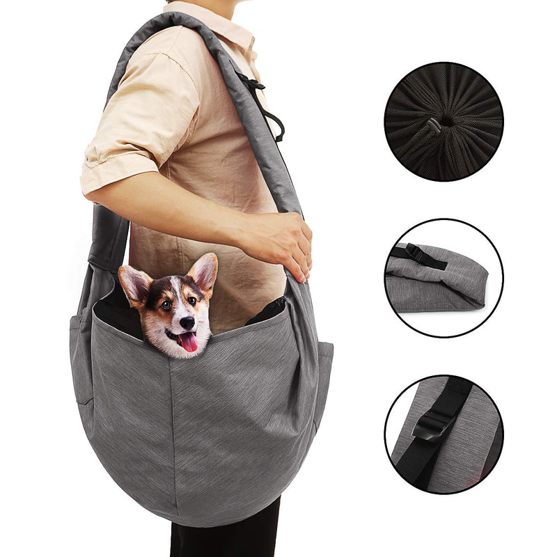[Australia] - KINMBRA pet Sling Carrier for Dog cat up to 18 pounds Waterproof Tote Papoose Adjustable Padded Shoulder Strap with 3 Pockets for Outdoor Indoor Activity Weekend Travel Grey 
