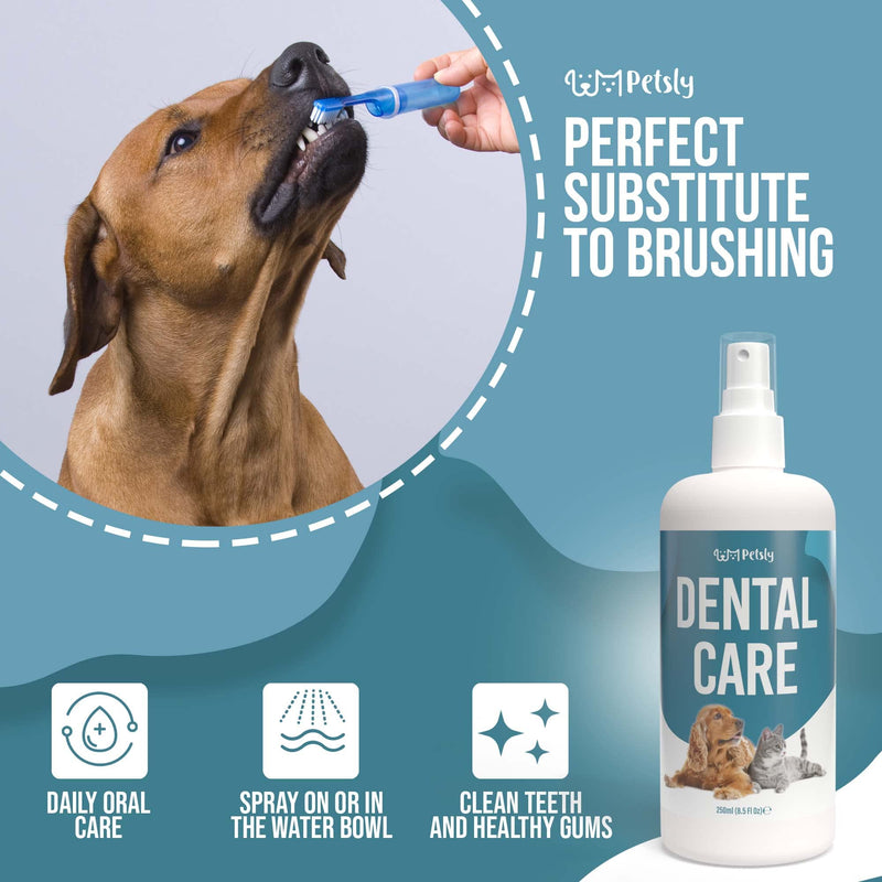 PETSLY Dental Spray for Dogs Tartar and Bad Breath, Natural Cats & Dogs Dental Care with Refreshing Mint and Aloe Vera, Tartar Remover Dog Product as Animal Lovers Dental Spray [250ml] - PawsPlanet Australia