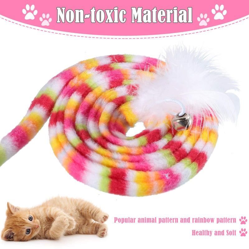 Skylety 6 Pieces Cat Wand Toys Interactive Feather Cat String Catcher Teaser Toys with Bell Attachment Replacements Rainbow Leopard Jungle Toys Colorful and Sounding for Cat Kitten Training Exerciser - PawsPlanet Australia