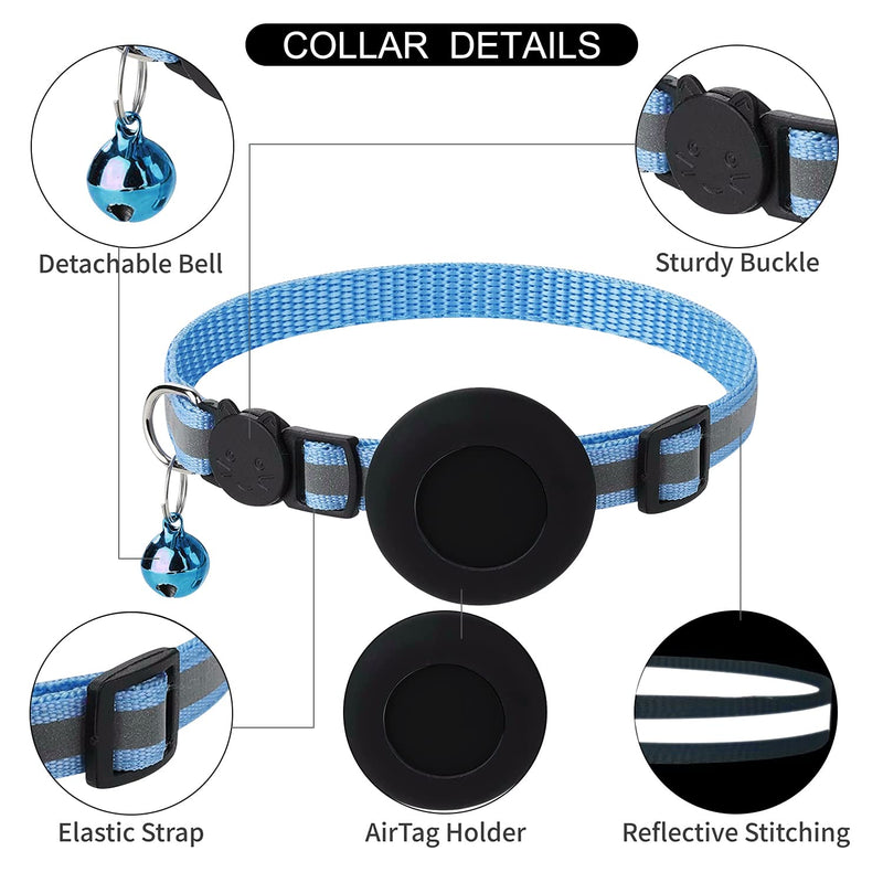 Airtag cat collar, reflective cat collar with bell and airtag holder compatible with Apple Airtag, beautiful cat collar with breakable safety buckle for kittens puppies (blue) blue - PawsPlanet Australia