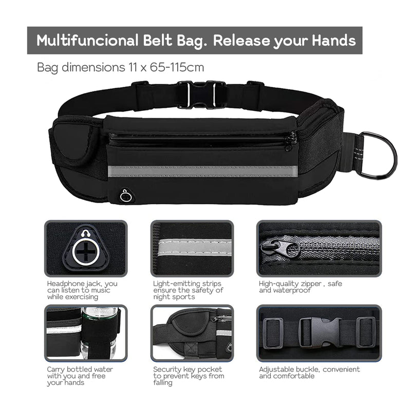 Edipets, Dog Jogging Lead, Hands-Free, Running, Hiking, Webbing, Anti-Stress, Reflective, 160-220 cm (Black) Black - PawsPlanet Australia