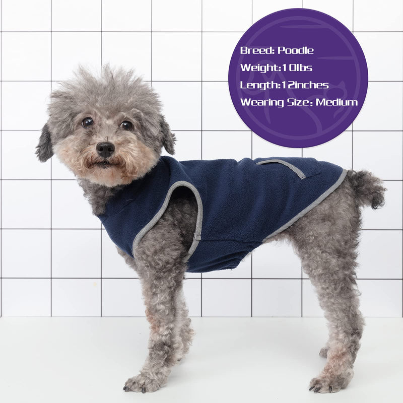 cyeollo Dog Fleece Jacket Pullover Stretchy Dog Vest with Reflective Strip Winter Coat with Zip Harness Hole Warm Dog Clothes for Small Medium Dogs navy blue - PawsPlanet Australia