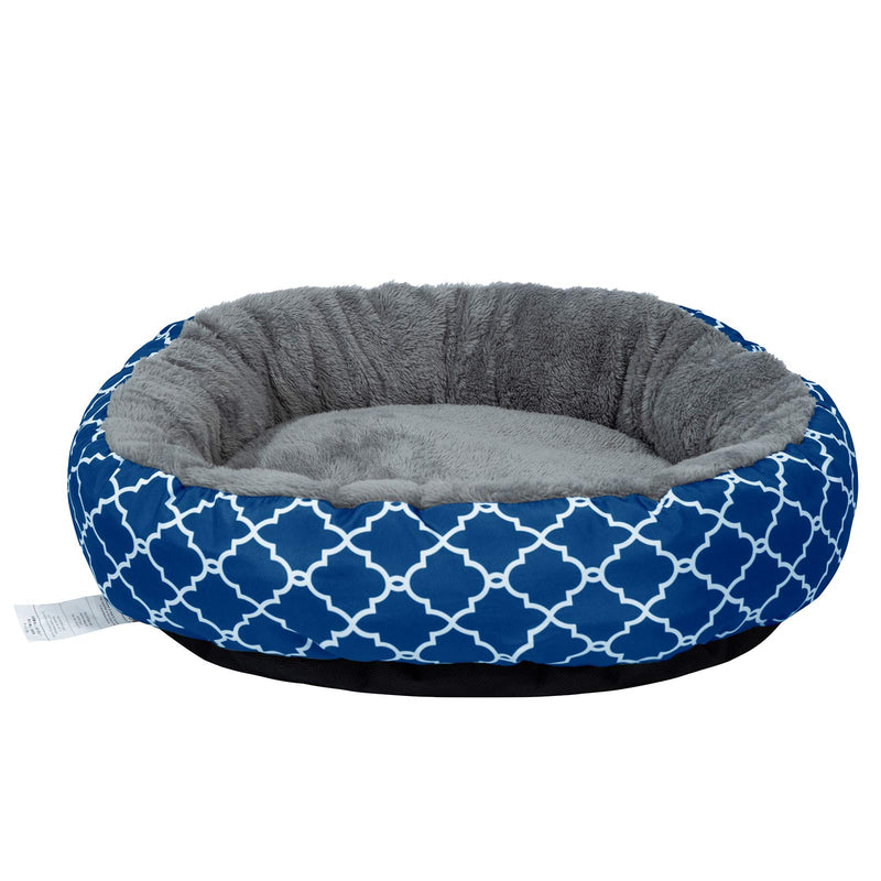 Uozzi Bedding Warming Donut Cushion Cat Bed, Calming Pup Small Pet Dog Bed, Non-Slip Bottom, Machine Washable Flannel 17" Round Bed for Puppy and Kitten with Fluffy Comfy Lining Plush - Blue - PawsPlanet Australia