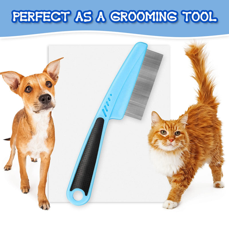 ExceLife Flea Comb for Dogs Cats, Rubber Handle Dog Hair Comb Stainless Steel Grooming Brushes for Removing Tear Stains, Fleas, Dandruff, Lice (Blue) Blue - PawsPlanet Australia