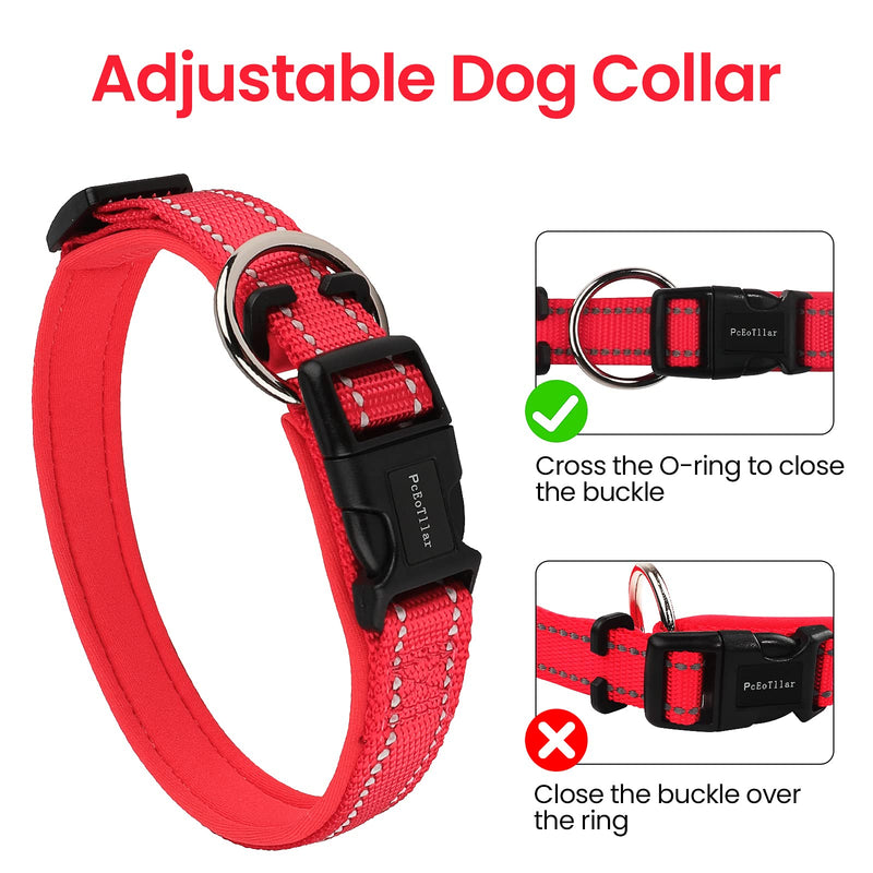PcEoTllar Dog Collar Adjustable Soft Padded Dog Collar Neoprene Nylon Reflective Collar Breathable Adjustable with ID Tag for Small Medium Large Dogs, Red-S S(35-40cm) - PawsPlanet Australia