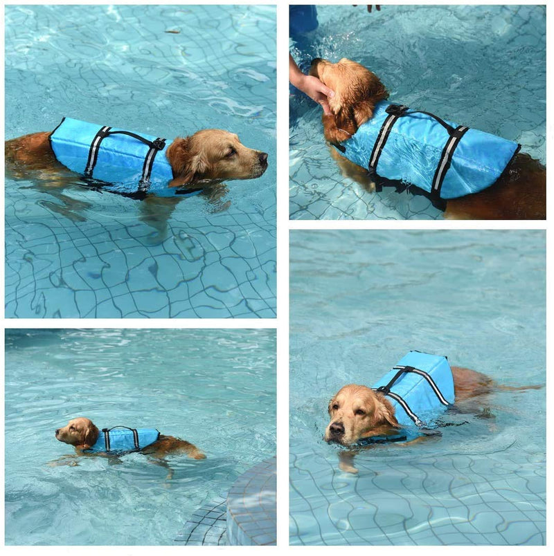 HOTGOL Dog Life Jacket,Adjustable Pet Safety Vest with Reflective Stripes,Swimming Coat for Small Medium Large Dogs(Blue, XXS) XX-Small Blue - PawsPlanet Australia