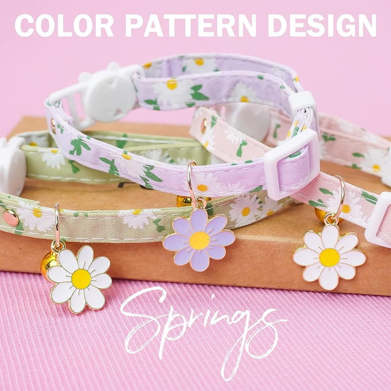 ASYKNM 2 Pack Cotton Cat Collars with Bells, Purple and Green Flower Pendant, Cute Accessories for Girls and Boys, Perfect for Kittens of All Kinds. - PawsPlanet Australia