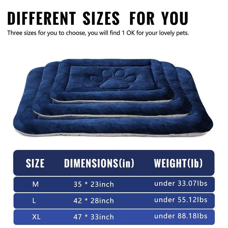 Hero Dog Medium Dog Bed Mat Crate Pad 35 Inch Washable Pet Beds Soft Anti Slip Sleeping Mattress for Medium Dogs, Dark Blue M Cute Paw-Dark Blue - PawsPlanet Australia