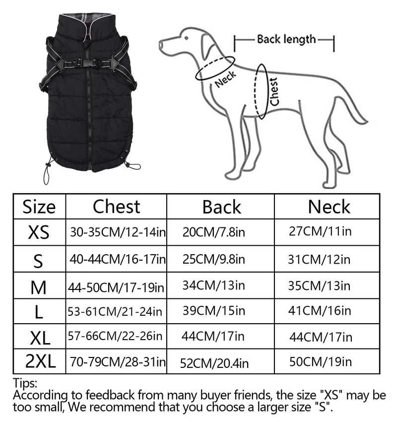 Pethiy Winter Warm Coat Waterproof Dog Winter Jacket with harness traction belt,Pet outdoor jacket Dog autumn and winter clothes For Medium, small Dog-Black-S S Black - PawsPlanet Australia