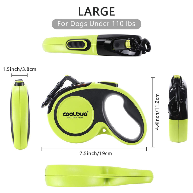 G.C Retractable Dog Lead Extendable Long Heavy Duty Strong Dog Leash for Large Dogs Up to 110lbs, 16ft Strong Reflective Nylon Tape, 360° Tangle-Free, One-Handed Brake, Pause, Lock Green - PawsPlanet Australia