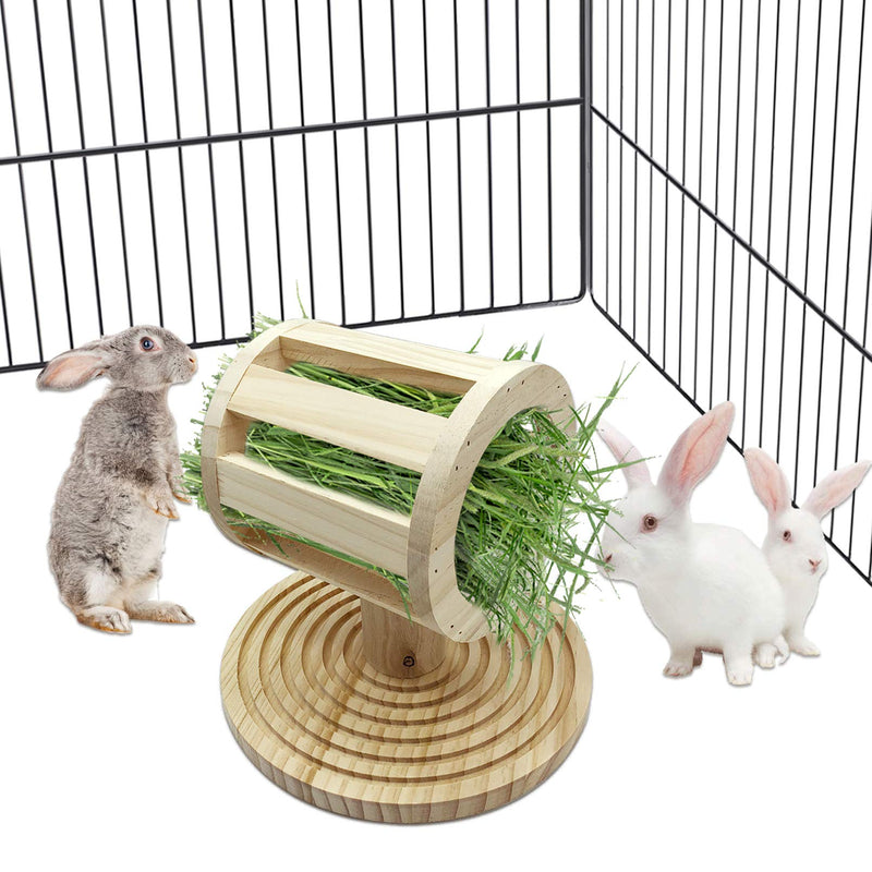 Rabbit Hay Feeder Rack with Cleaning Set Standing Food Manager Wooden Grass Holder Cage Accessories for Small Animals Bunny Hamster Guinea Pigs - PawsPlanet Australia