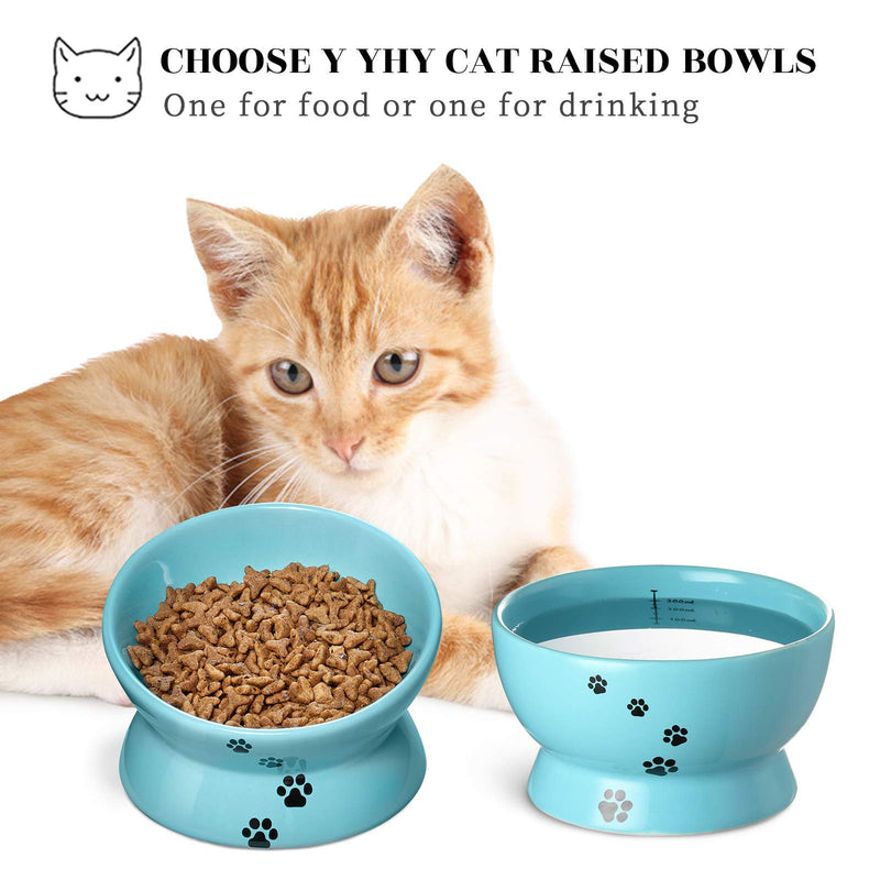 Y YHY Raised Cat Food and Water Bowl Set, Tilted Elevated Cat Food Bowls No Spill, Ceramic Cat Food Feeder Bowl Collection, Pet Bowl for Flat-Faced Cats and Small Dogs, Set of 2, Blue - PawsPlanet Australia