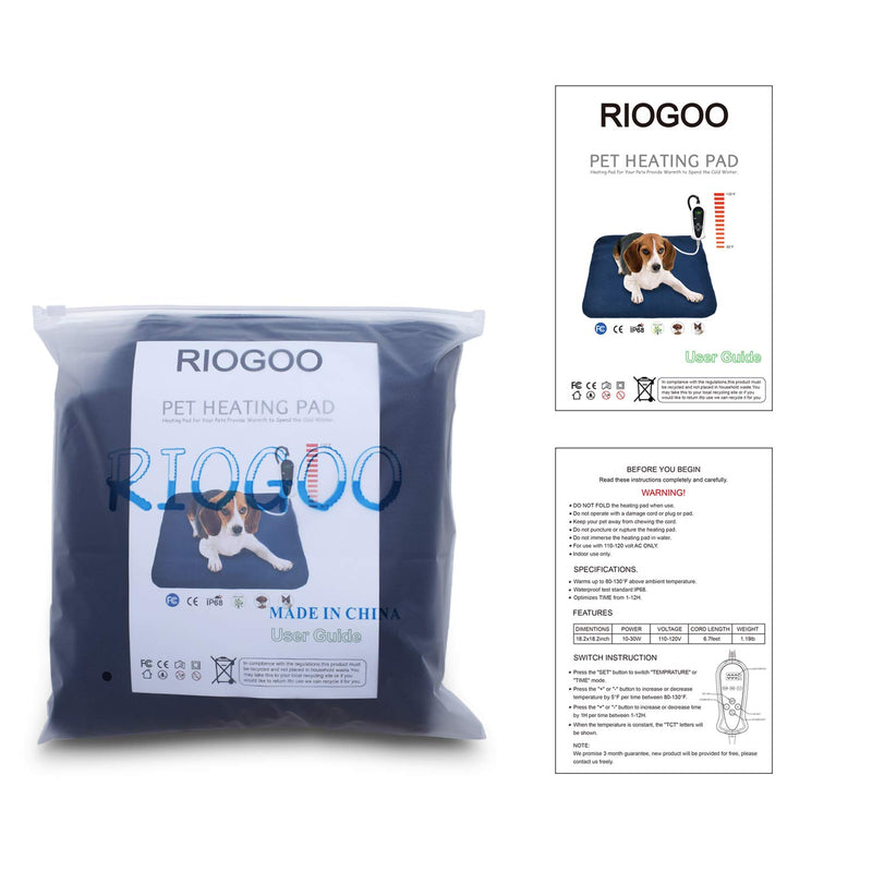 [Australia] - RIOGOO Pet Heating Pad, Electric Heating Pad for Dogs and Cats Indoor Warming Mat with Auto Power Off M:18" x 18" 