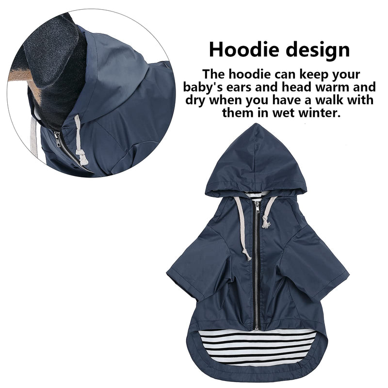 Morezi Zip Up Dog Raincoat with Hood, Rain/Water Resistant, Adjustable Drawstring, Pocket Design, Dog Raincoats - Size XS to XXL Available 0609 X-Small (Bust: 18") Blue - PawsPlanet Australia