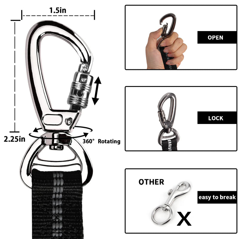 Tactical Highly Reflective Heavy Duty Dog Leash for Medium Large Dogs,4-in-1 No Pull Military Shock Absorbing Elastic Bungee Leashes with Car Seat Belt Buckle & Padded Training Traffic Handle Black - PawsPlanet Australia