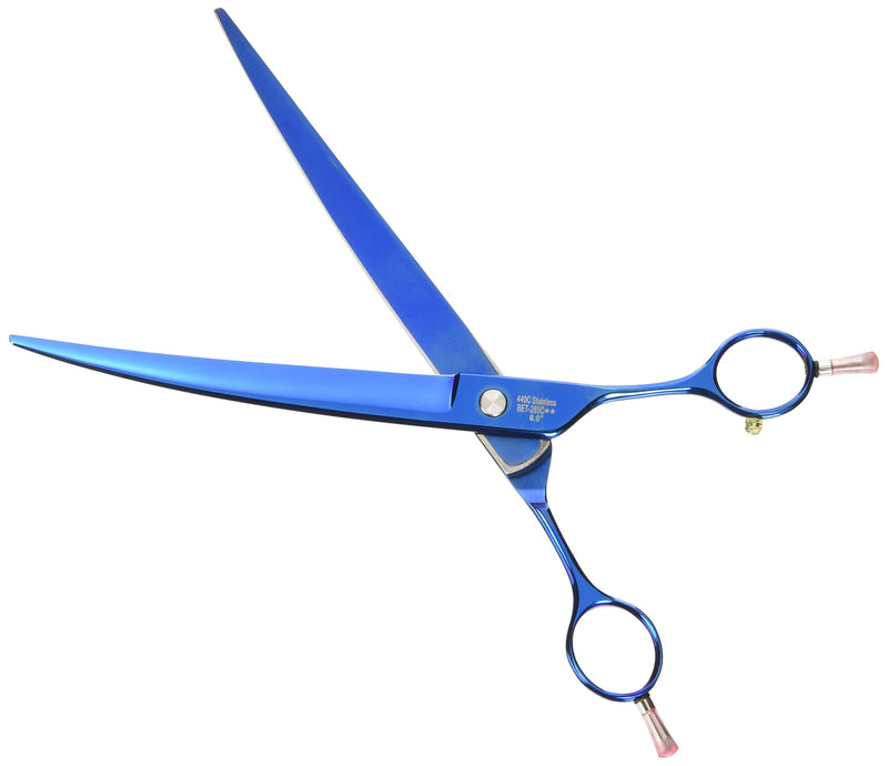 [Australia] - ShearsDirect Japanese 440C Curved Blue Titanium Cutting Shears with Pink Gem Stone Tension and Double Finger Rest, 8.0-Inch 
