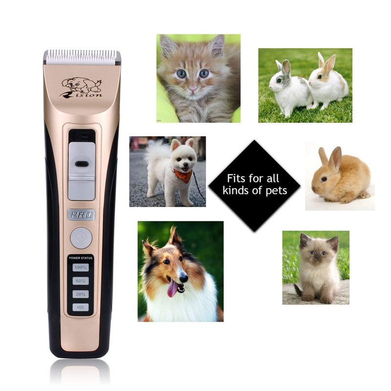 Dog Clippers -【with 2 Shaving Heads】 Pet Clippers Low Noise Rechargeable Cordless Dog Trimmers Professional Animal Grooming Shavers for Thick Hair Dogs, Cats, Rabbits and Horses (Gold3) Gold - PawsPlanet Australia