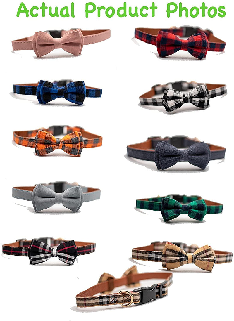 Leather Designer Puppy Dog Cat Bow Tie Collar Quick Release Checked Tartan Plain Small Medium Large (Small, Orange Check) - PawsPlanet Australia